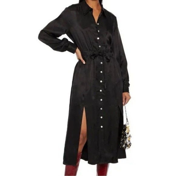 Cinq Sept Joyce Cupro Satin-Twill Midi Shirt Dress - Size 12 - Picture 1 of 7